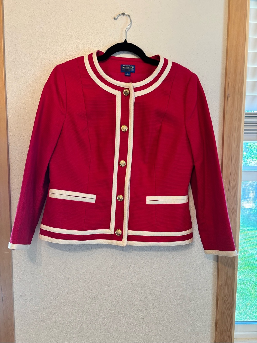 Pendleton Red Jacket with Cream Trim and Gold Buttons